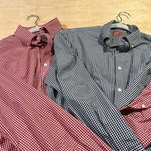 Oobe Chick-fil-A Team Gingham Plaid Bundle 2 Button Down Ling Sleeve Mens Shirts
